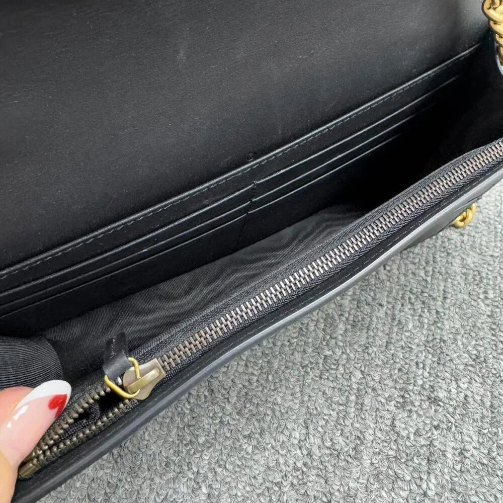 Authentic Gucci Queen Margaret Bee Chain Wallet Black Leather GG Crossbody - Picture 9 of 15